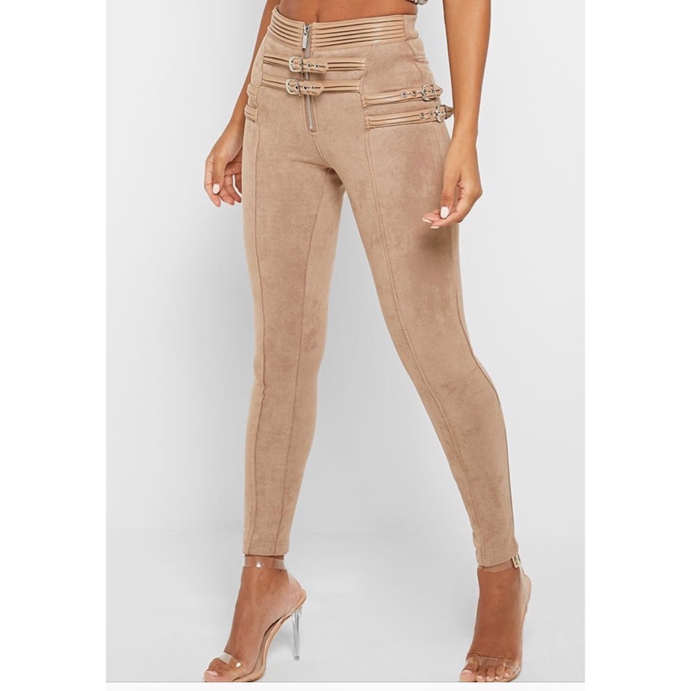 Buckle Detail Vegan Suede Leggings
